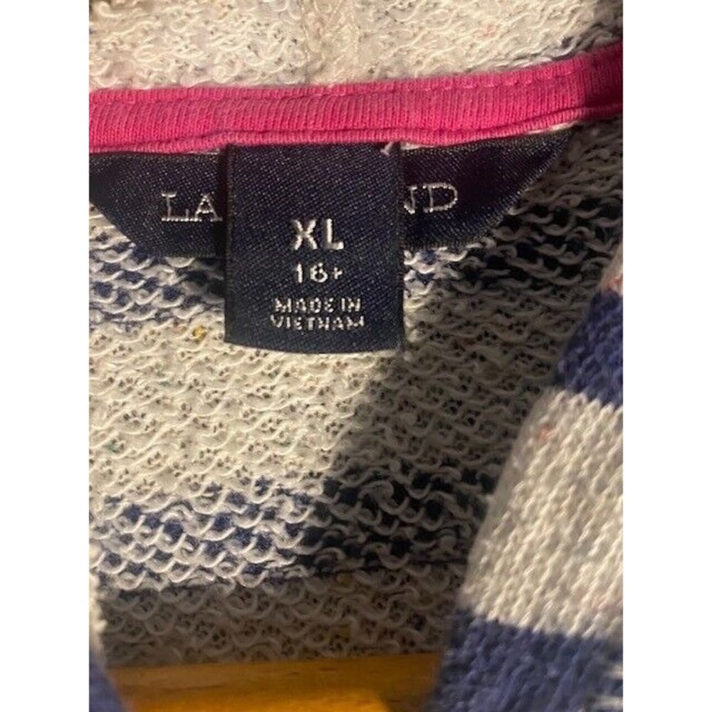 LANDS END Robe Girls XL 16+ Striped Full Zip HOODIE Long Sleeve HEART‎ POCKETS - Picture 7 of 10